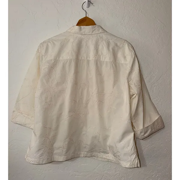 Bechamel Vintage 90s White Cotton Floral Embroidered Button Down Shirt Blouse XL - Image 2