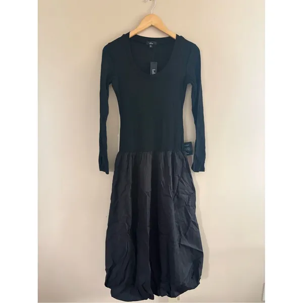 Lulus Sophisticated Chic Black Mixed Media Midi Dress Size Small NWT Cocktail - Image 4