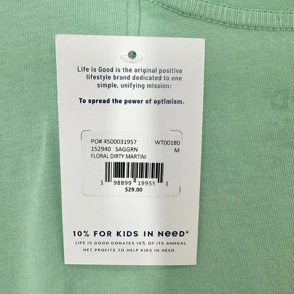 Life is Good Floral‎ Martini Talk Dirty To Me Graphic T Shirt Light Green Medium - Image 3