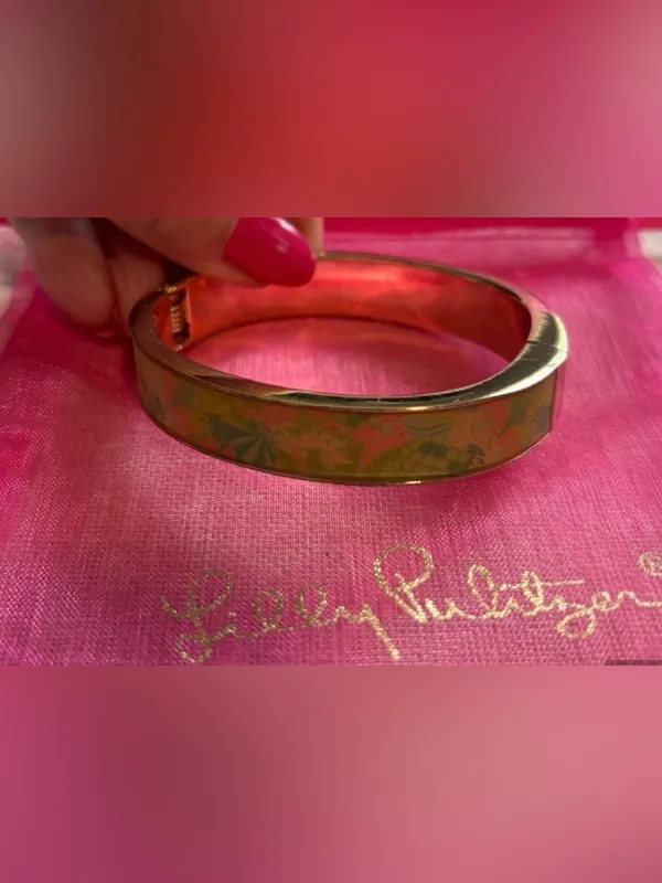 Lilly Pulitzer Colorful Floral Print Gold Tone Hinged Cuff Bracelet - Image 3