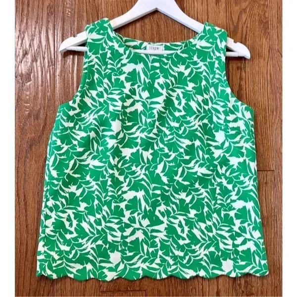 J.Crew green floral scalloped hem cross back top small - Image 3