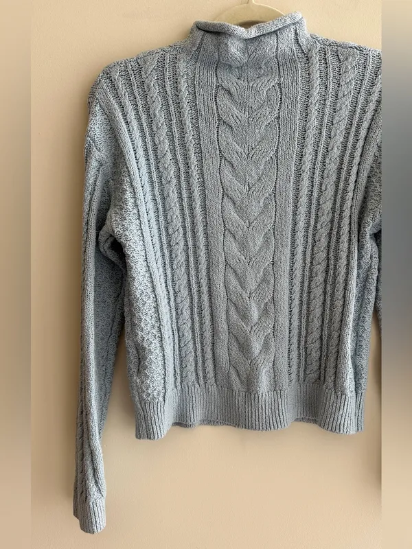 J. Crew Women’s Rollneck Cable Sweater, Light Blue, Size Small, 90s Sweater - Image 13