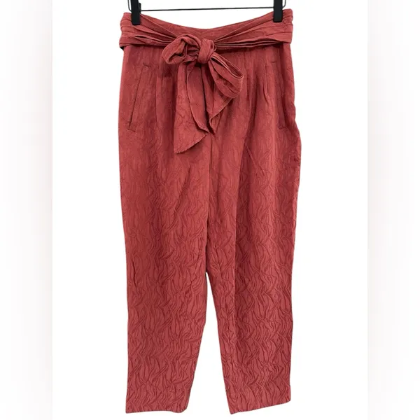 Anthropologie EttTwa Aubade‎ Mauve Tie Waist High Rise Textured Cropped Pants 4 - Image 3