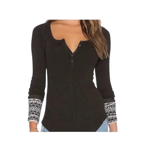 Free People medium Ski Lodge Henley thermal top TLS1 3280 - Image 11