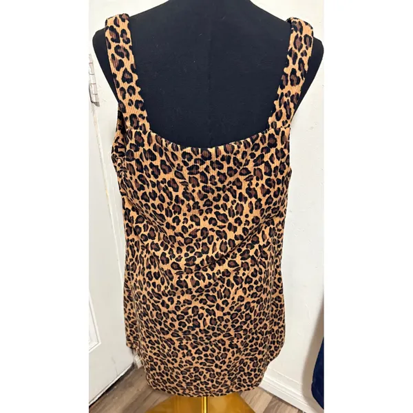 Shein Curve Leopard Print Corduroy‎ Pinafore Jumper Dress Brown Black 0XL Plus - Image 2