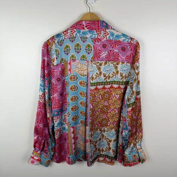 Zara Floral Patchwork Button Up Blouse Large Multicolor Maximalist Colorful‎ Art - Image 4
