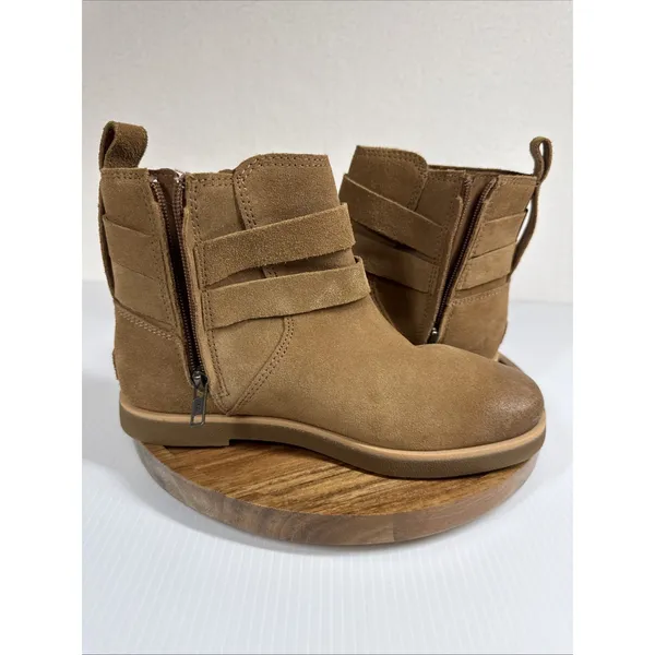 UGG Josefene Ankle Boot Chestnut Brown/Tan Size 7 Genuine Leather Suede Zip - Image 14