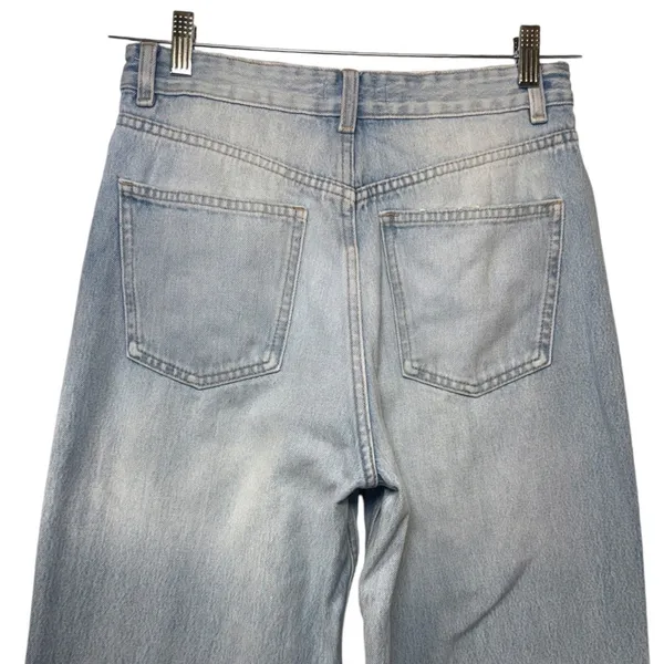 Zara High Rise Wide Leg Jeans Light Wash Blue Raw Hem Size 6 - Image 5