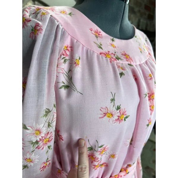 formal dress prom maxi pink floral sheer sleeves pink orange 1970s - Image 4