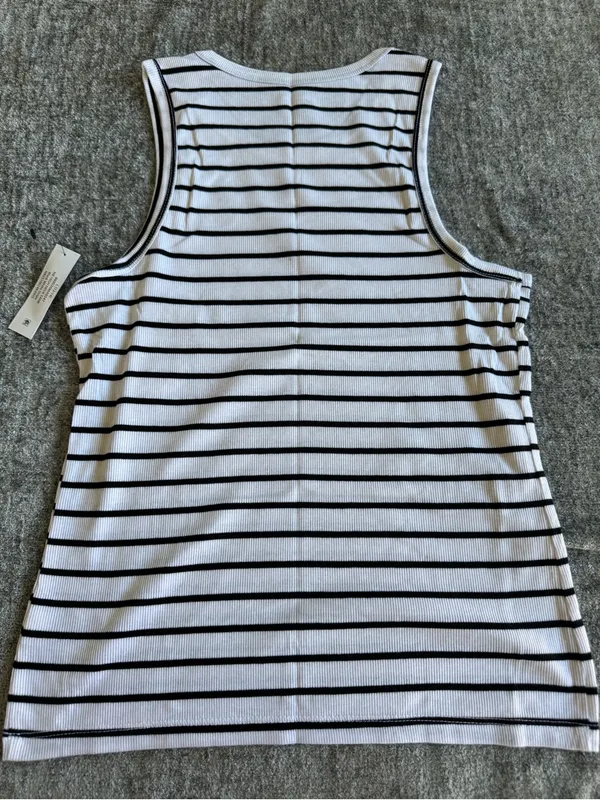 No Boundaries White and Black Striped Ribbed Tank - Image 5