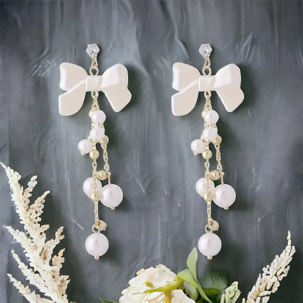 Retro Style Bow Decor‎ Faux Pearl Tassel Earrings *Fashion Earrings - Image 8