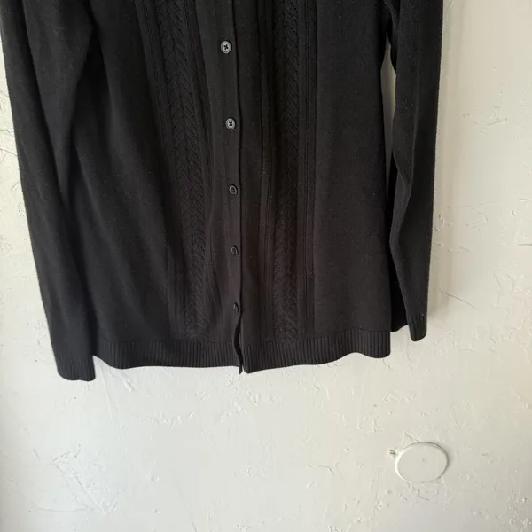 Requirements Sweater Soft Large Black Button Front‎ Cable Knit Cardigan Classic - Image 3