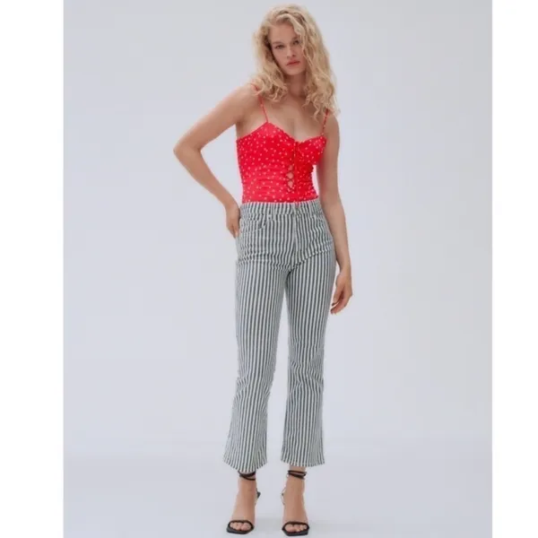 NWT Zara Satin Star Print Thong Bodysuit‎ in Red Size Medium - Image 4