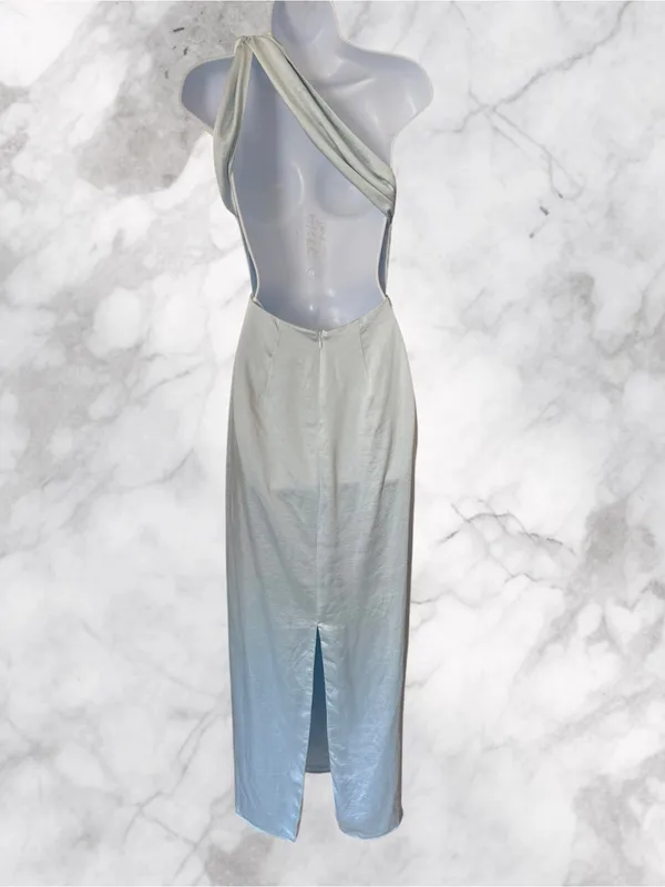 Lovers + Friends- Bella Gown One-Shoulder Satin in Light Silver-Blue Size XXS - Image 5
