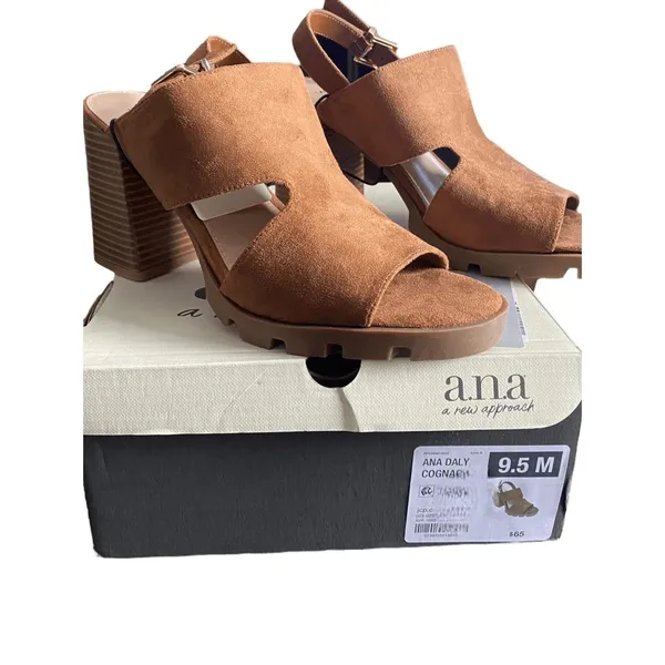 A.N.A‎ Daly Womens Cognat Brown Suede Strappy Open Toe Block Heel Sandals - Image 15
