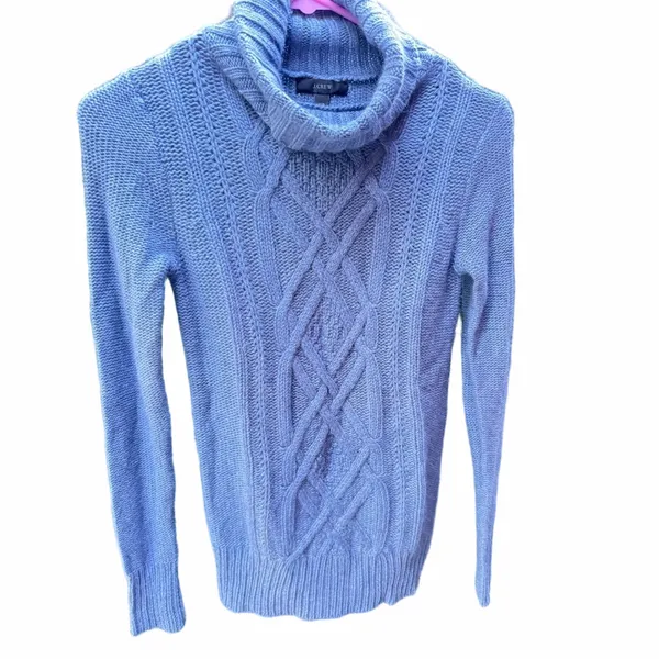 J. Crew Cable Knit Light Blue Mock-neck Sweater XXS wool rabbit hair blend - Image 3