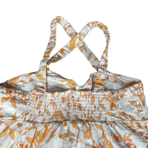 Maeve Anthropologie Floral Cotton Mini Dress Orange White‎ Smocked Back Large - Image 7
