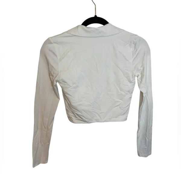 Babaton White Body Contour Cropped Long Sleeve Polo - Image 2