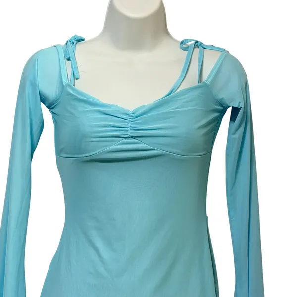 Edikted Light Blue Cold Shoulder Mesh Mini Dress Long Sleeve Size S NWT - Image 4