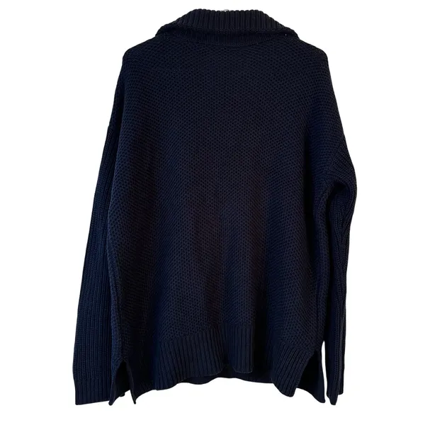 Lauren Ralph Lauren Capri Navy Blue Split Neck‎ Waffle Knit Sweater Large - Image 2