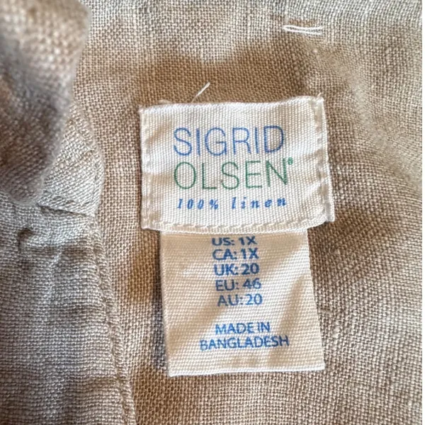 Sigrid Olsen 100% Linen Shirt Women 1X Oatmeal Beige Tunic Button Front High Low - Image 4