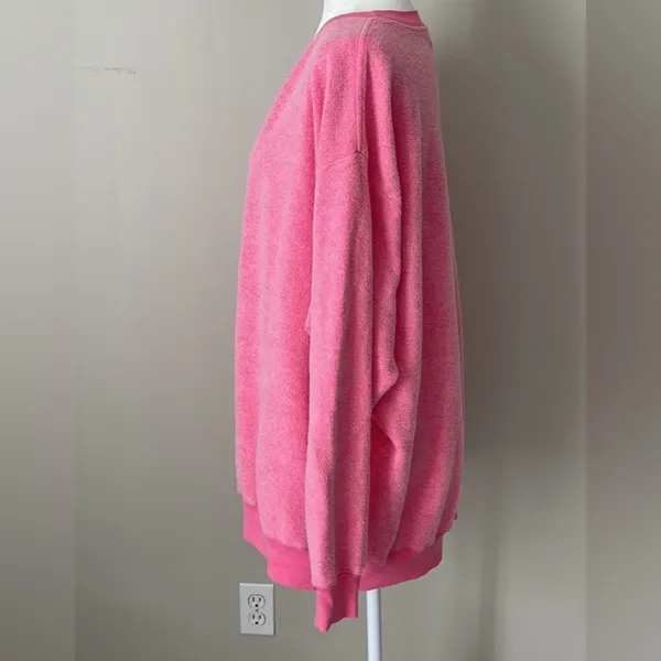Wildfox Oversized Heathered Hot Pink Fleece SweatshirtCrewneck Ribbed Hem/ Cuffs - Image 4