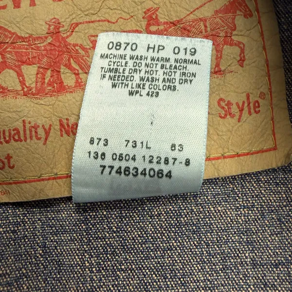 Levis Denim Trucker Jacket Large JR Medium Wash Blank Red Tab 0870 HP 019 - Image 5