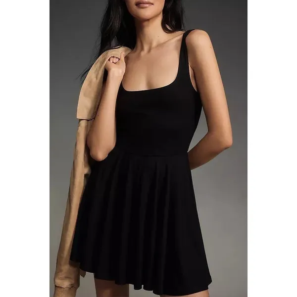 Reformation Dakota Knit Mini Dress Black Tencel‎ Lyocell Fit Flare Size M - Image 2