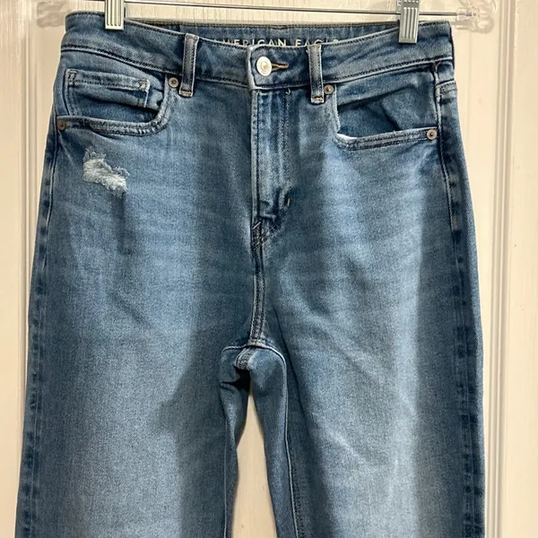 American Eagle Outfitters Women Blue Distressed High Rise Straight‎ Jeans Size 2 - Image 7