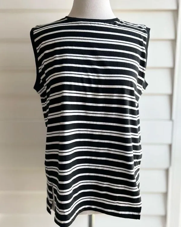 American Holic Black and White Striped Sleeveless Top Large - Image 6