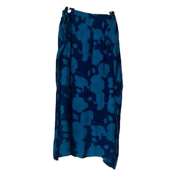 Plus Size Blue Floral Maxi Skirt Crinkle Drawstring Boho Coastal Vacation OSP - Image 7
