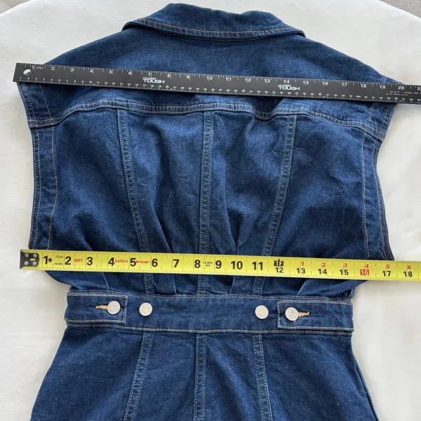 GRLFRND Celeste Denim Vest Dress XS Mini Sleeveless Dark Wash Button Boho Fall - Image 5