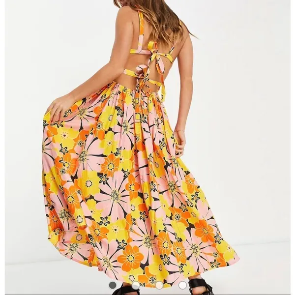 ASOS DESIGN strappy midi skater sundress in bold yellow floral size 0 - Image 2