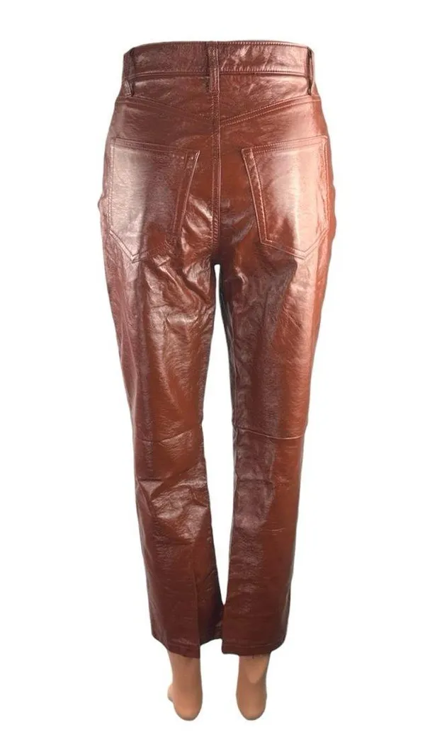 Abercrombie & Fitch Curve Love Faux Vegan Leather Straight Trousers Pants Sz 25 - Image 3