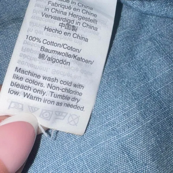 J.Crew Womens Light Blue Cotton Chambray Split‎ Neck 3/4 Sleeve Tunic Top Size L - Image 3