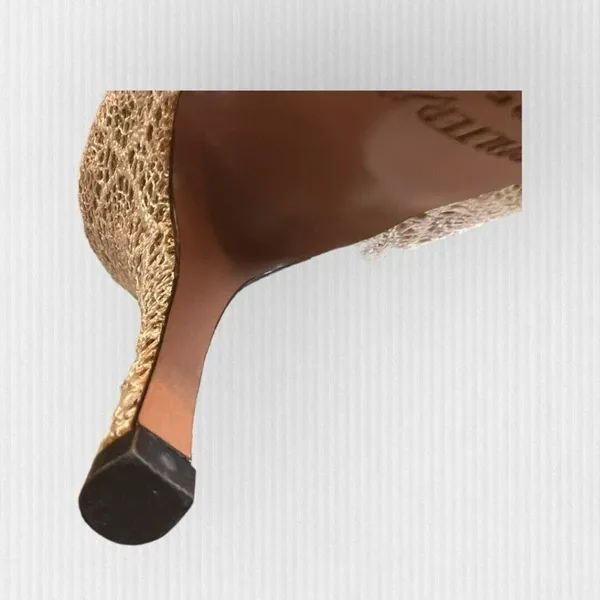 Palter DeLiso Kiss Ivory Heirloom Lace‎ Gold Glitter Pump Size Italy 37 US 6.5 - Image 9