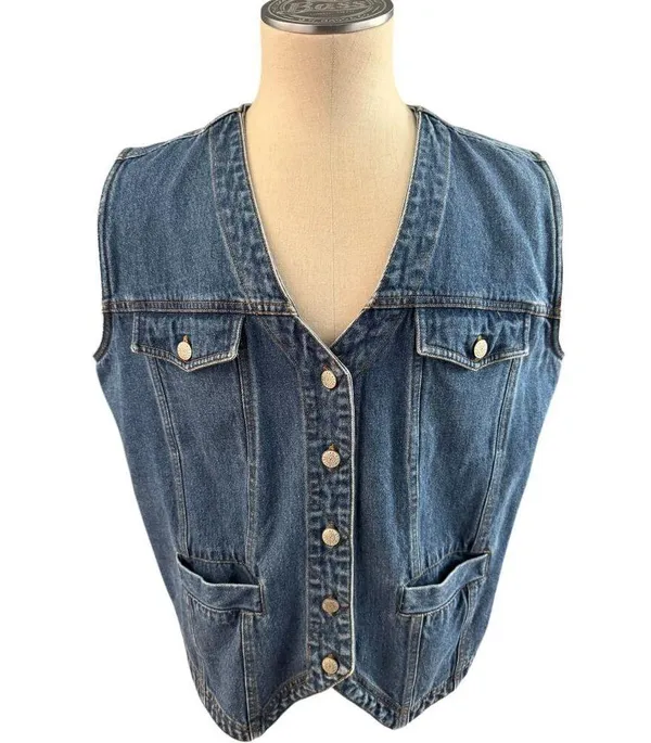 Vintage Bill Bass jean blue denim vest 1X - Image 8