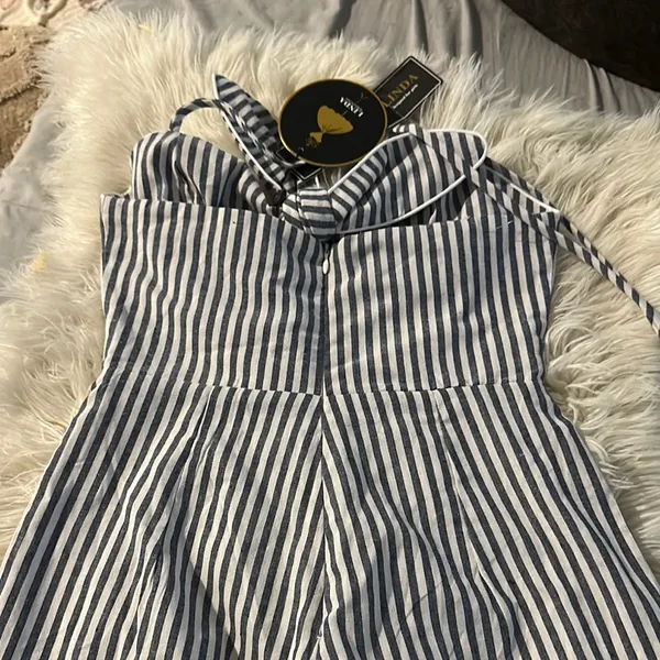 Linda Black and White Striped Jumpsuit - Image 4
