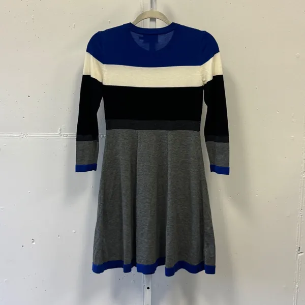 Eliza J Womens Colorblock Knit Sweater Mini A-line Dress Blue Black Grey Size S - Image 2