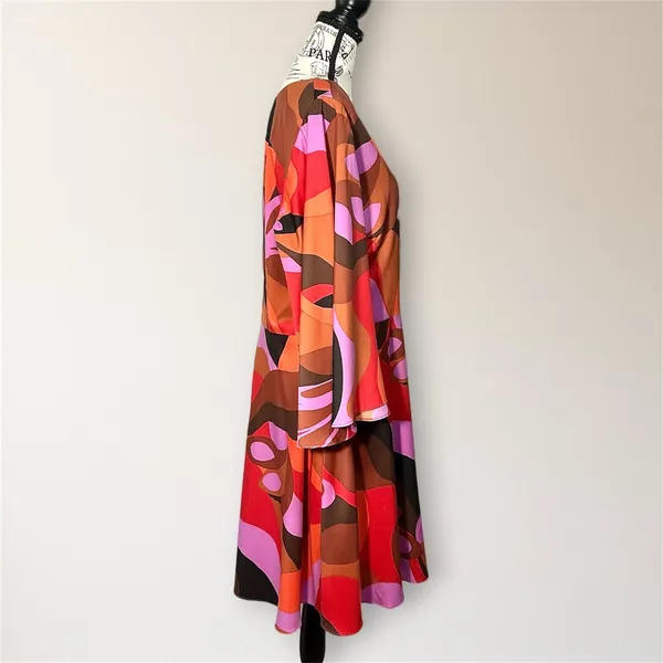 Donna‎ Morgan 16 Red Abstract A Line Bell Sleeve Dress Homecoming Wedding Guest - Image 3
