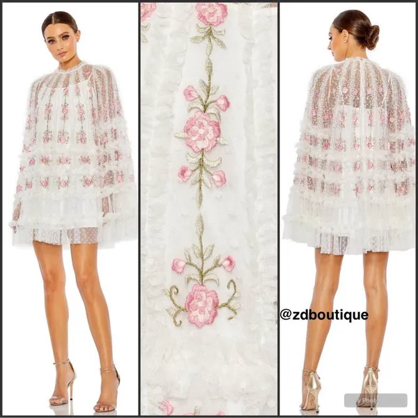 Mac Duggal 8031 Embroidered Flare Sleeve Embroidered Mini Dress - Image 2