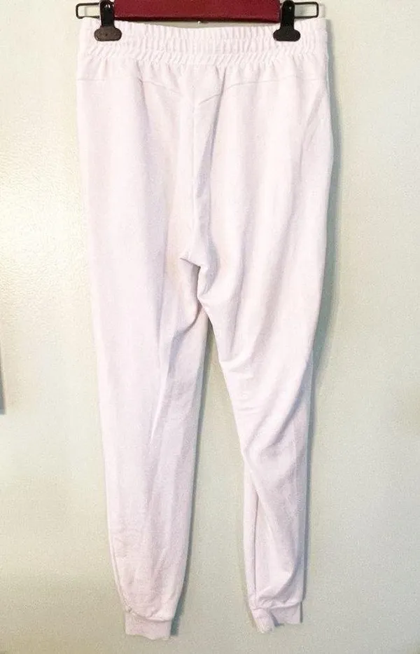 Size Small White Jogger Pants Tapered Ankle PUll On Drawstring - Image 3