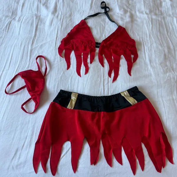 🔥❤️ “Flame Siren” 3-Piece Set – Fiery Red Festival / Cosplay Outfit (Size S, Brand New) ❤️🔥 - Image 2