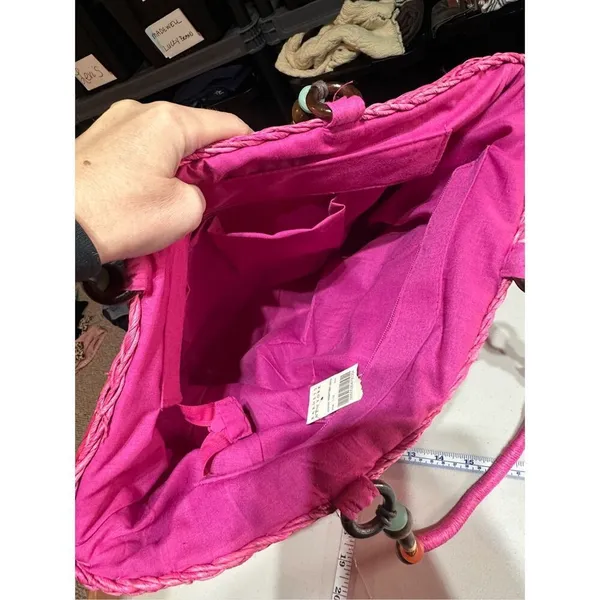 Barney’s New York NWT Pink Straw‎ Beaded Handle Tote Bag - Image 4