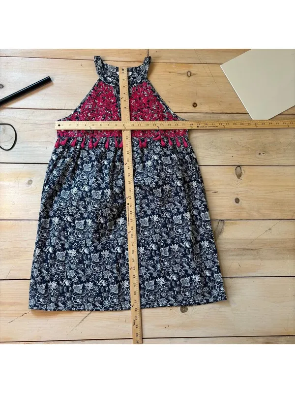 THML EUC Womens Blue Hot Pink Paisley Floral Embroidered Mini Boho Tunic Dress S - Image 5