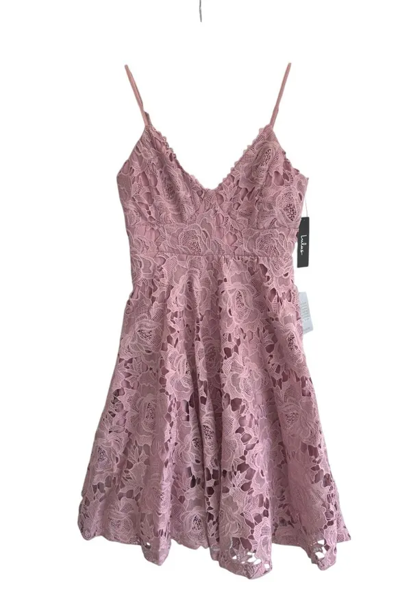 Lulus Dusty Rose Nora Lee Floral Lace Midi Dress Boho Cocktail Party Wedding M - Image 3