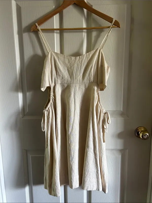 1.State Womens Linen Cut Out Tie Detail Scoop Neck‎ Mini Dress in Oatmeal Sz Med - Image 4