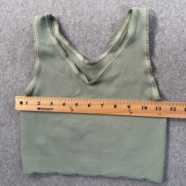 Spiritual Gangster Women's XS/S Ribbed Scalloped V-Neck Cropped Tank Top Green - Image 4