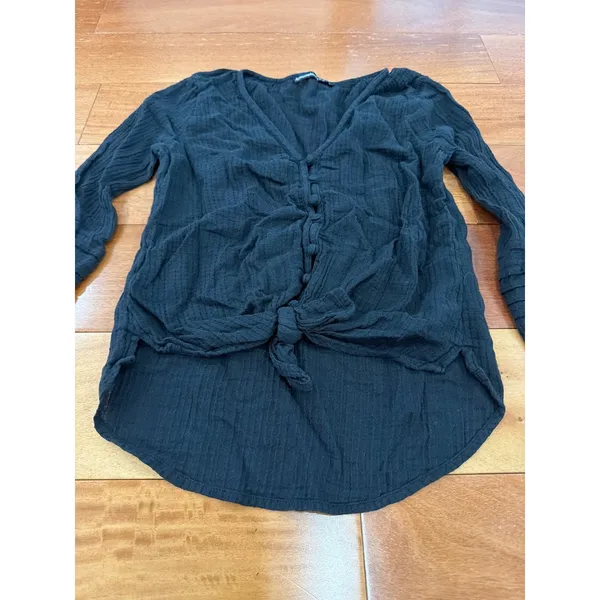 Abercrombie & Fitch Button Front Top Womens Black Tie Front Gauze XS - Image 2
