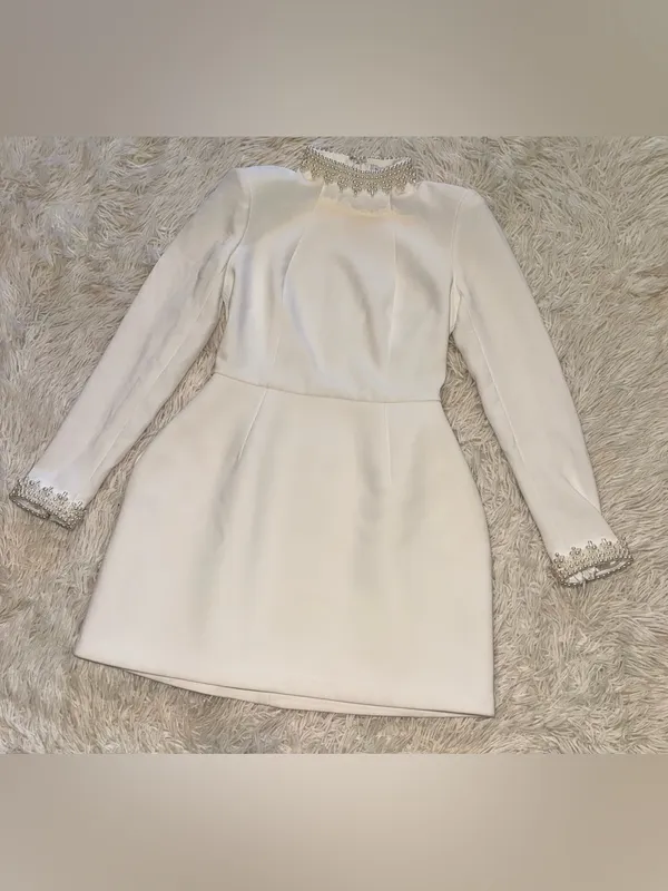 NEW Nadine Merabi White Audrina Athena Beaded Long Sleeve Minidress Sz 6 - Image 8